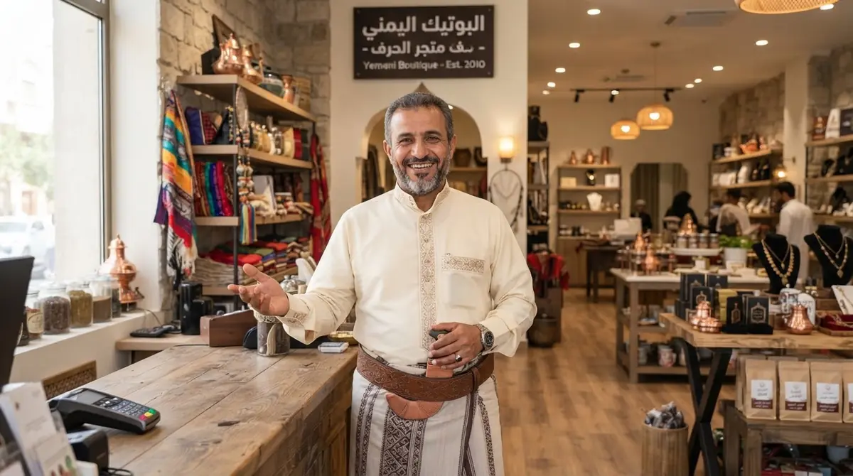 صاحبُ محلٍّ يرحّب بزبائنه